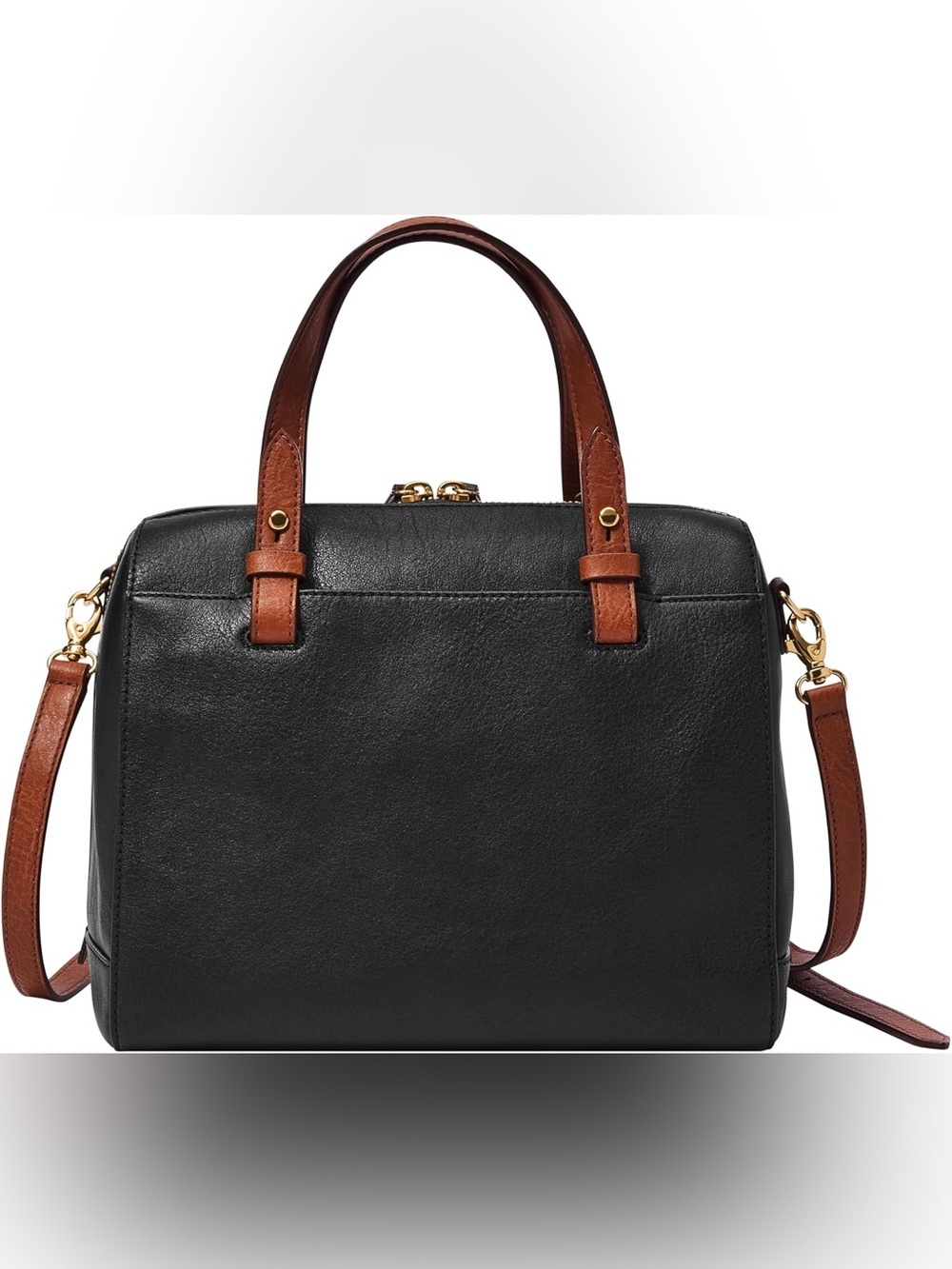 NWOT Fossil Rachel Black Leather Satchel with Brown Handles